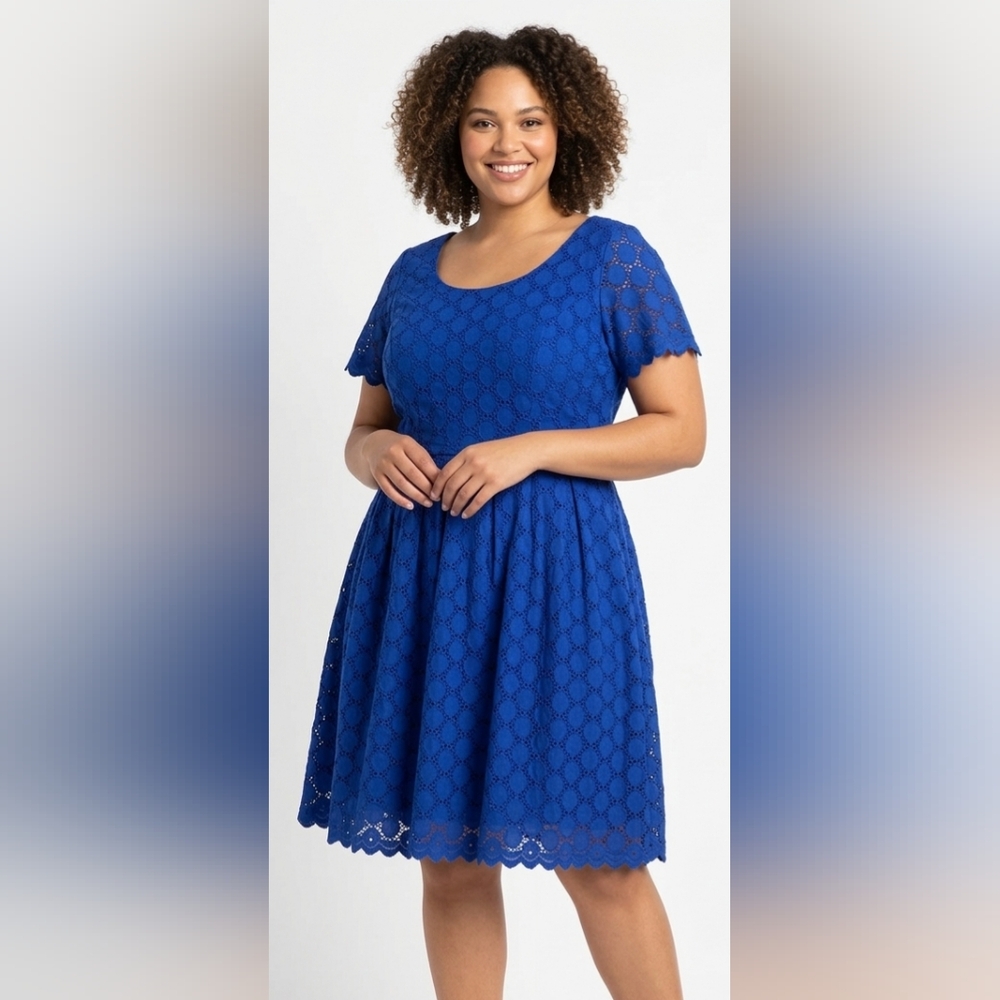 RN Studio By RONNI NICOLE Royal Blue LMidi Dress with Scoop Neck Size 2X